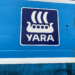 The Yara International company logo is seen on Yara Birkeland, the world's first fully electric and autonomous container vessel, in Oslo, Norway. REUTERS